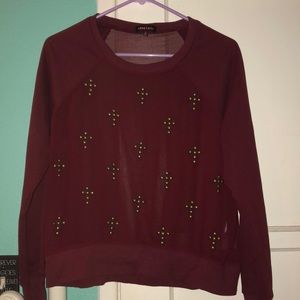 Burgundy cross sweater